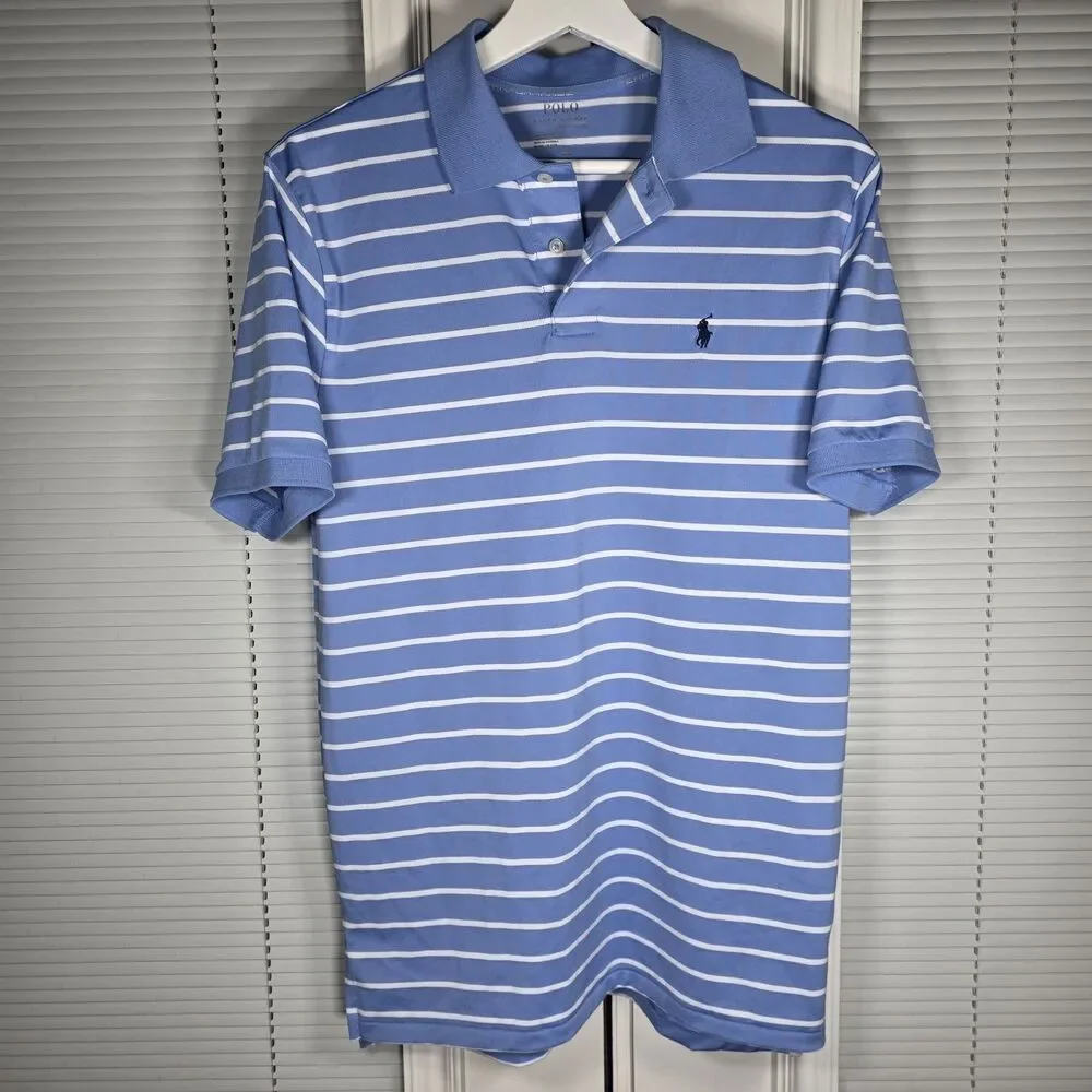 Ralph Lauren Boys Large Performance Polo Blue White Striped